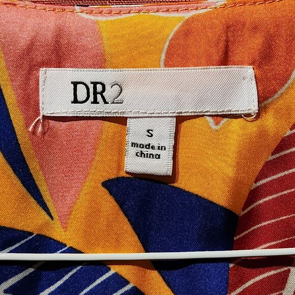 DR2 Sz Small Bright Yellow Floral Tie Front Short Sleeve Top Tropical Bohemian - Picture 3 of 9